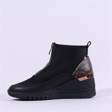 Marco Tozzi Magana Front Zip Wedge - Black Leopard