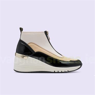 Marco Tozzi Magana Front Zip Wedge - Cream Black