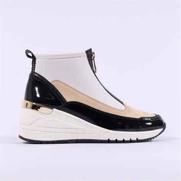Marco Tozzi Magana Front Zip Wedge - Cream Black