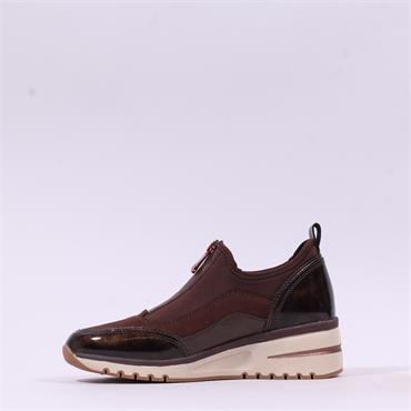 Marco Tozzi Virga Front Zip Trainer - Brown Combi