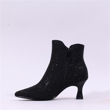 Marco Tozzi Nosca High Heel Ankle Boot - Black Glitter