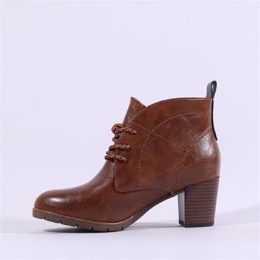 Marco Tozzi Pesa Lace Up Block Heel Boot - Cognac Combi