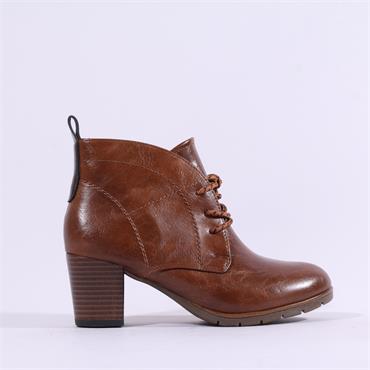 Marco Tozzi Pesa Lace Up Block Heel Boot - Cognac Combi