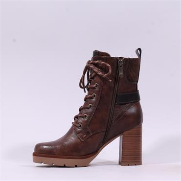 Marco Tozzi Prono Block Heel Laced Boot - Cognac Combi