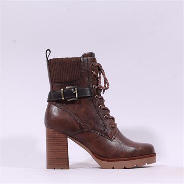 Marco Tozzi Prono Block Heel Laced Boot - Cognac Combi