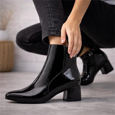 Marco Tozzi Kowa Block Heel Ankle Boot - Black Patent