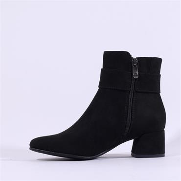 Marco Tozzi Kowa Ring Buckle Ankle Boot - Black Suede
