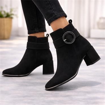 Marco Tozzi Kowa Ring Buckle Ankle Boot - Black Suede