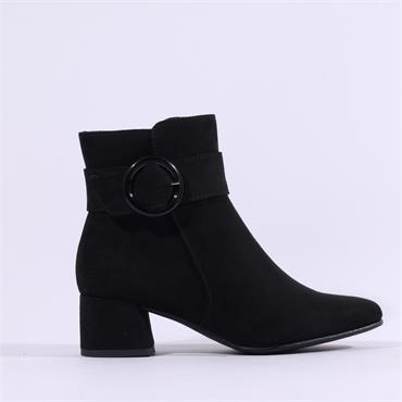 Marco Tozzi Kowa Ring Buckle Ankle Boot - Black Suede
