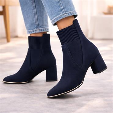 Marco Tozzi Delo Block Heel Sock Boot - Dark Navy