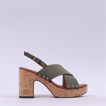 Marco Tozzi Paduli Cross Strap Cork Heel - Olive
