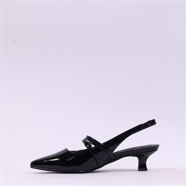 Marco Tozzi Viano Low-Heel Slingback - Black Patent