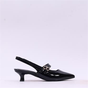 Marco Tozzi Viano Low-Heel Slingback - Black Patent