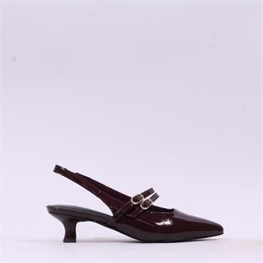 Marco Tozzi Viano Low-Heel Slingback - Bordeaux Patent