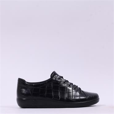 Ecco Women Soft 2.0 Laced - Black Croc