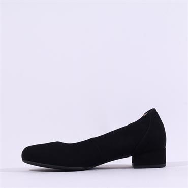 Gabor Demi Low Heel Court Shoe - Black Suede