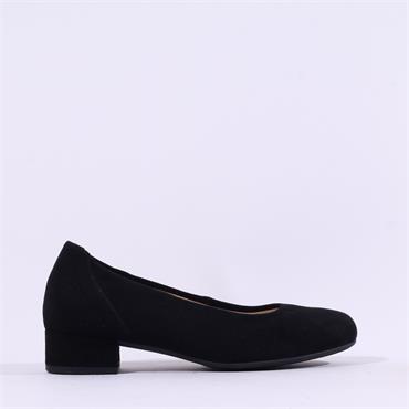 Gabor Demi Low Heel Court Shoe - Black Suede