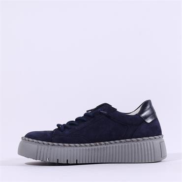 Gabor Sail Platform Bungie Lace Trainer - Dark Navy Suede