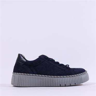 Gabor Sail Platform Bungie Lace Trainer - Dark Navy Suede