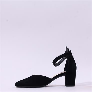 Gabor Gala Ankle Strap Block Heel Court - Black Suede