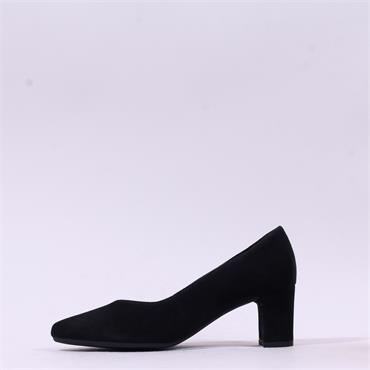 Gabor Helga Stacked Heel Court Shoe - Black Suede