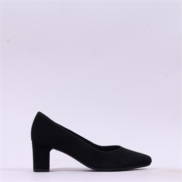 Gabor Helga Stacked Heel Court Shoe - Black Suede