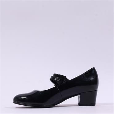 Gabor Belva Two Strap Block Heel - Black Patent