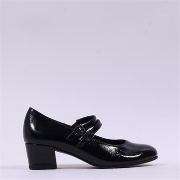 Gabor Belva Two Strap Block Heel - Black Patent