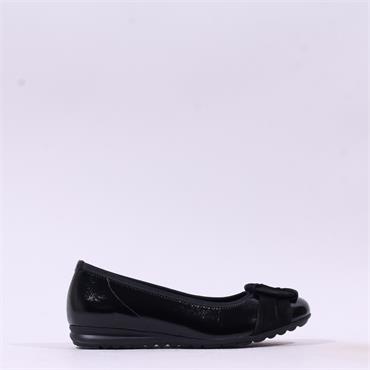 Gabor Forrest Ring Detail Low Wedge Pump - Black Patent