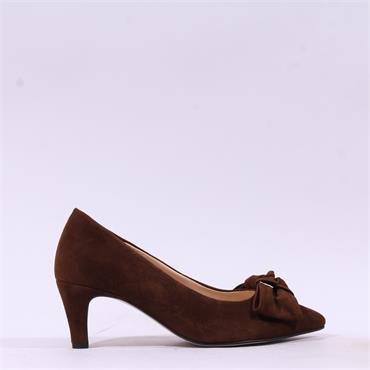 Gabor Dusty Bow Detail High Heel - Cognac Suede
