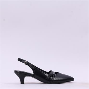 Gabor Edith 2 Strap Low Heel Slingback - Black Leather