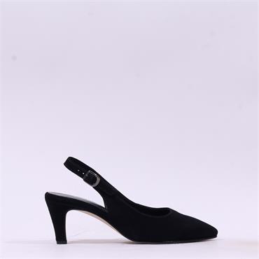Gabor Lazona Mid Heel Pointed Slingback - Black Suede