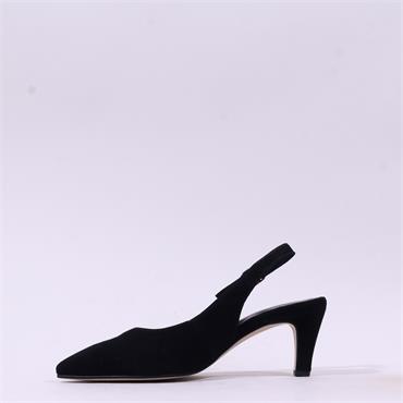 Gabor Lazona Mid Heel Pointed Slingback - Black Suede