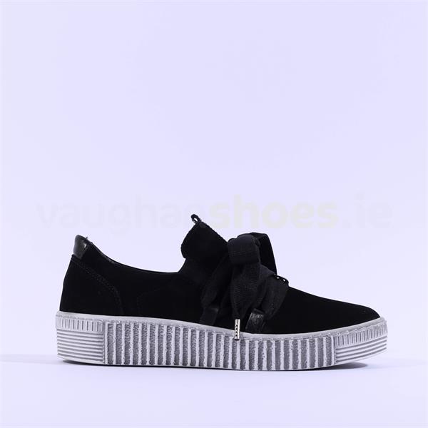 Gabor False Ribbon Lace Trainer Waltz - Black Grey Suede | Vaughan Shoes |  Ireland