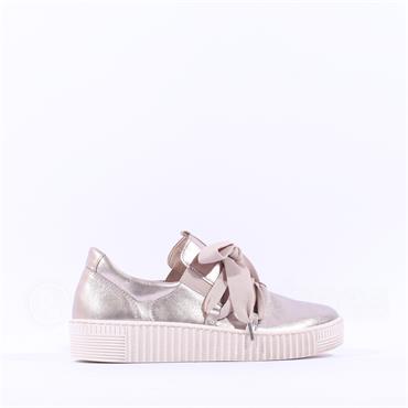Gabor Waltz False Ribbon Lace Trainer - Metallic Leather