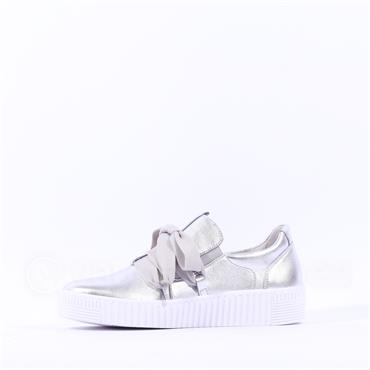 Gabor Waltz False Ribbon Lace Trainer - Silver