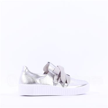 Gabor Waltz False Ribbon Lace Trainer - Silver