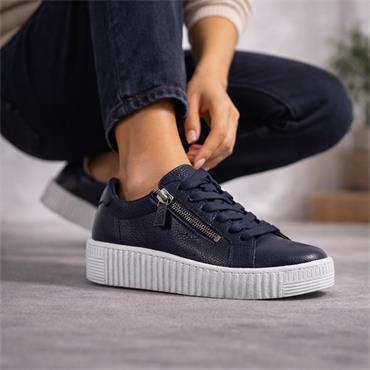 Gabor Wisdom Twin Zip Platform Trainer - Navy Leather