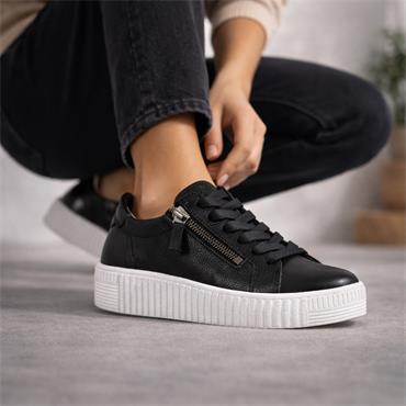 Gabor Wisdom Twin Zip Platform Trainer - Black Leather