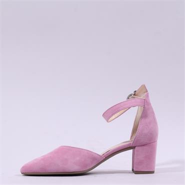 Gabor Gala Ankle Strap Block Heel Court - Pink Suede
