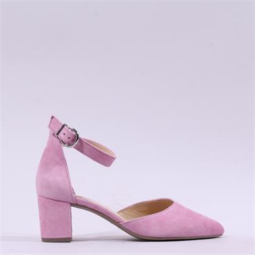 Gabor Gala Ankle Strap Block Heel Court - Pink Suede