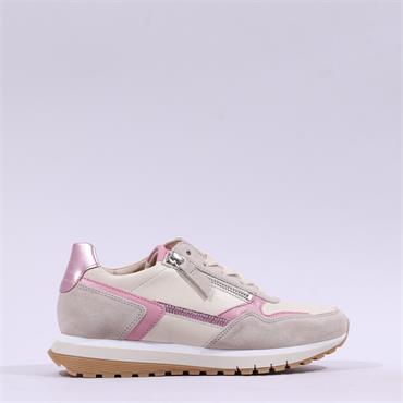 Gabor Hollywell Side Zip Lace Trainer - Beige Pink
