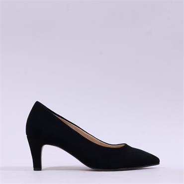 Gabor Daze Mid Heel Pointed Court Shoe - Black Suede