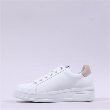 Gabor Kara Side Zip Laced Trainer - White Combi Leather