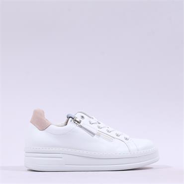 Gabor Kara Side Zip Laced Trainer - White Combi Leather