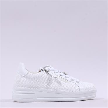 Gabor Kara Side Zip Laced Trainer - White Leather