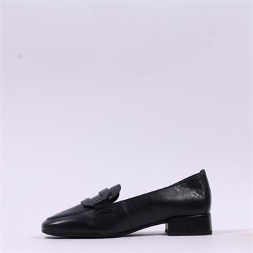 Gabor Great Low Block Heel Loafer - Black Leather