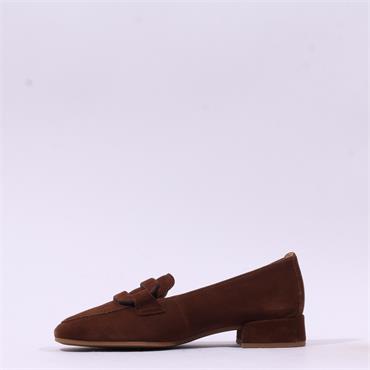 Gabor Great Low Block Heel Loafer - Brown Suede