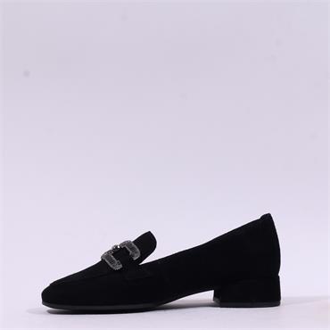 Gabor Gift Block Heel Jewel Loafer - Black Suede