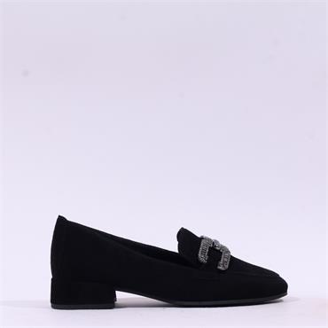 Gabor Gift Block Heel Jewel Loafer - Black Suede